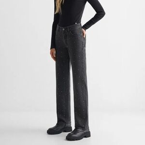 NWT Mango Dark Straight Leg Jeans with Studded Details
